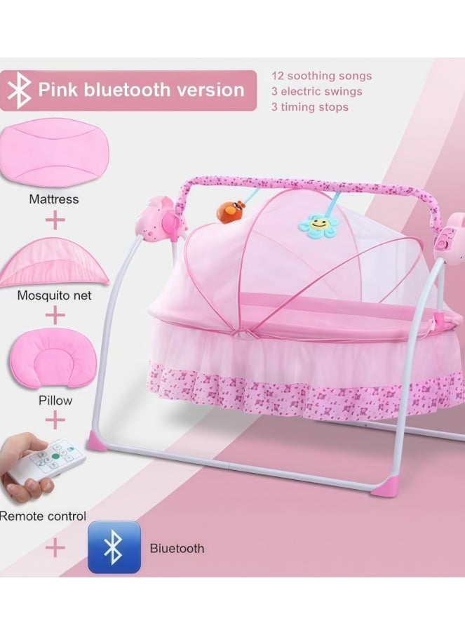 Electric Baby Swing, baby rocker, Rocking Chair Electric Cradle Baby Swing Bed, Automatic Rocking Recliner Crib Basket, Baby Safe Bed, Best Baby Bed For Infant Newborn Unisex (Pink) - Image 2